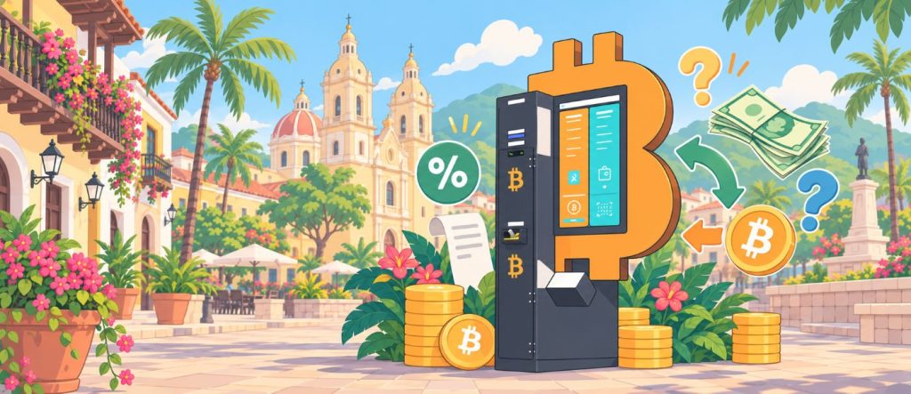 Bitcoin ATM na tle miasta