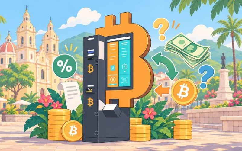 Bitcoin ATM na tle miasta